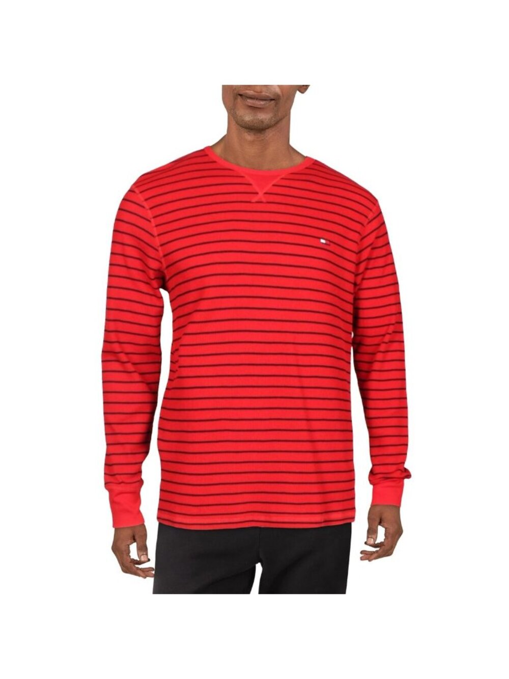 Tommy Hilfiger Mens Striped Waffle Knit Thermal Sleep Shirt Red Size M NWT